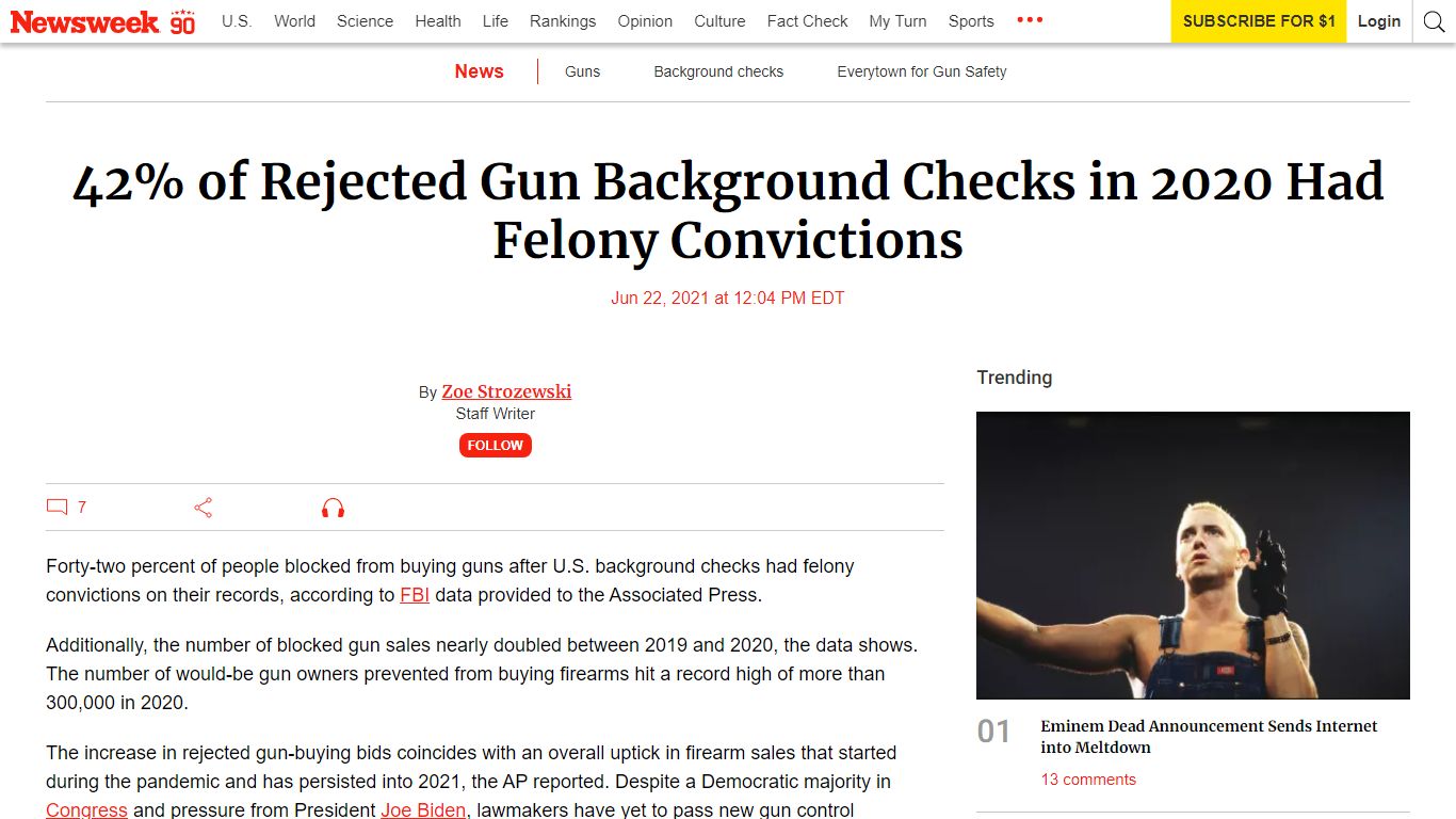 42% of Rejected Gun Background Checks in 2020 Had Felony ... - Newsweek